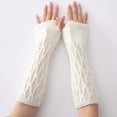 thumbnail image 4 of Guantes de invierno cálidos sobre el codo para mujer, guantes largos sin dedos tejidos con medio dedo abierto, guantes de lana, calentador de brazos, 4 of 6