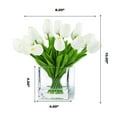 thumbnail image 4 of Enova Home  20 Pieces Artificial Real Touch Tulips Fake Silk Flowers Arrangement in Cube Glass Vase with Faux Water White, 4 of 4
