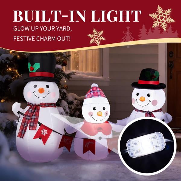 Christmas Inflatable Decoration with 3 LED Lights, Adorable Snowman Family of Three for Yard, Garden, Indoor Holiday Display