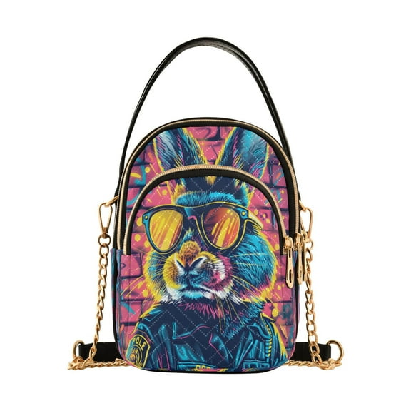 ALAZA Chain Crossbody Bags for Women Cool Rabbit with Sunglasses Shoulder Handbag Phone Purse