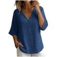 thumbnail image 5 of Aofany Womens Tops V-Neck Button 3/4 Sleeve T-Shirts Cotton Linen Shirts for Women, 5 of 6