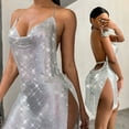 thumbnail image 2 of Shimmering Metal Sequined Backless Halterneck Party Dress with Side Split for Women Cowl Neck Cocktail Nightclub Gown, 2 of 8