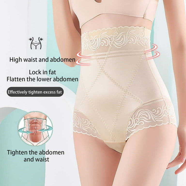 HUPOM Seamless Tummy Control Underwear For Women Panties High Waist Leisure  Tie Seamless Waistband Beige XL