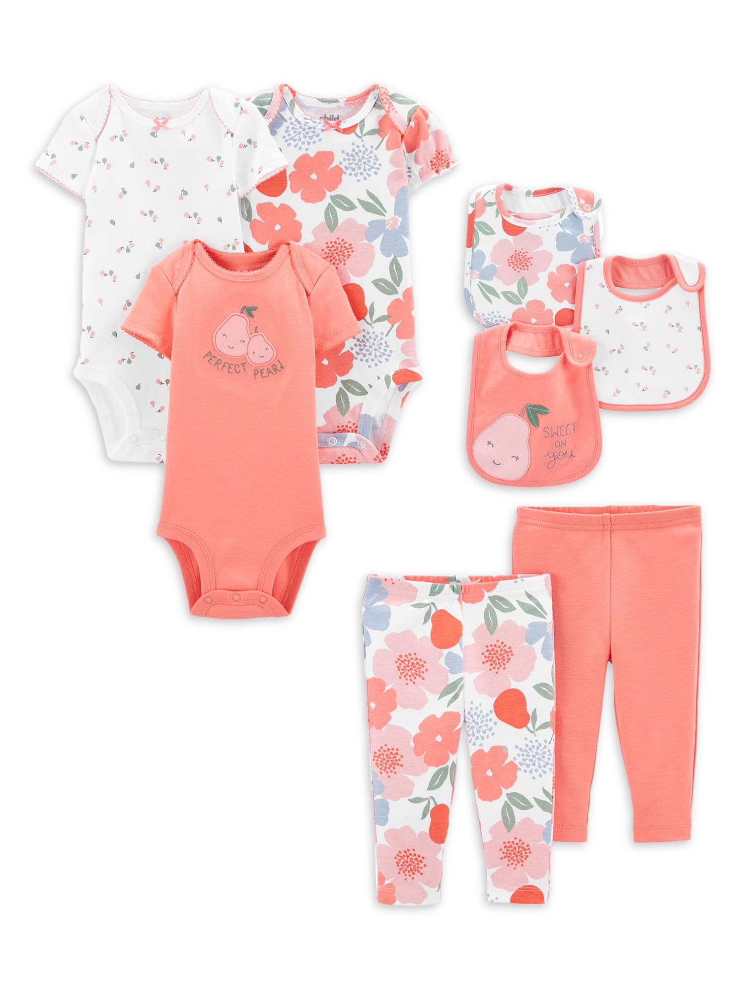 Carter's Child of Mine Baby Girl Bodysuits, Pants, & Bibs Set, 8Piece
