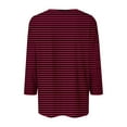 thumbnail image 4 of QUNYINEY Red Womens T Shirts Casual Crew Neck Long Sleeve Striped Tops Drop Shoulder Loose Button Down T-Shirts, 4 of 5