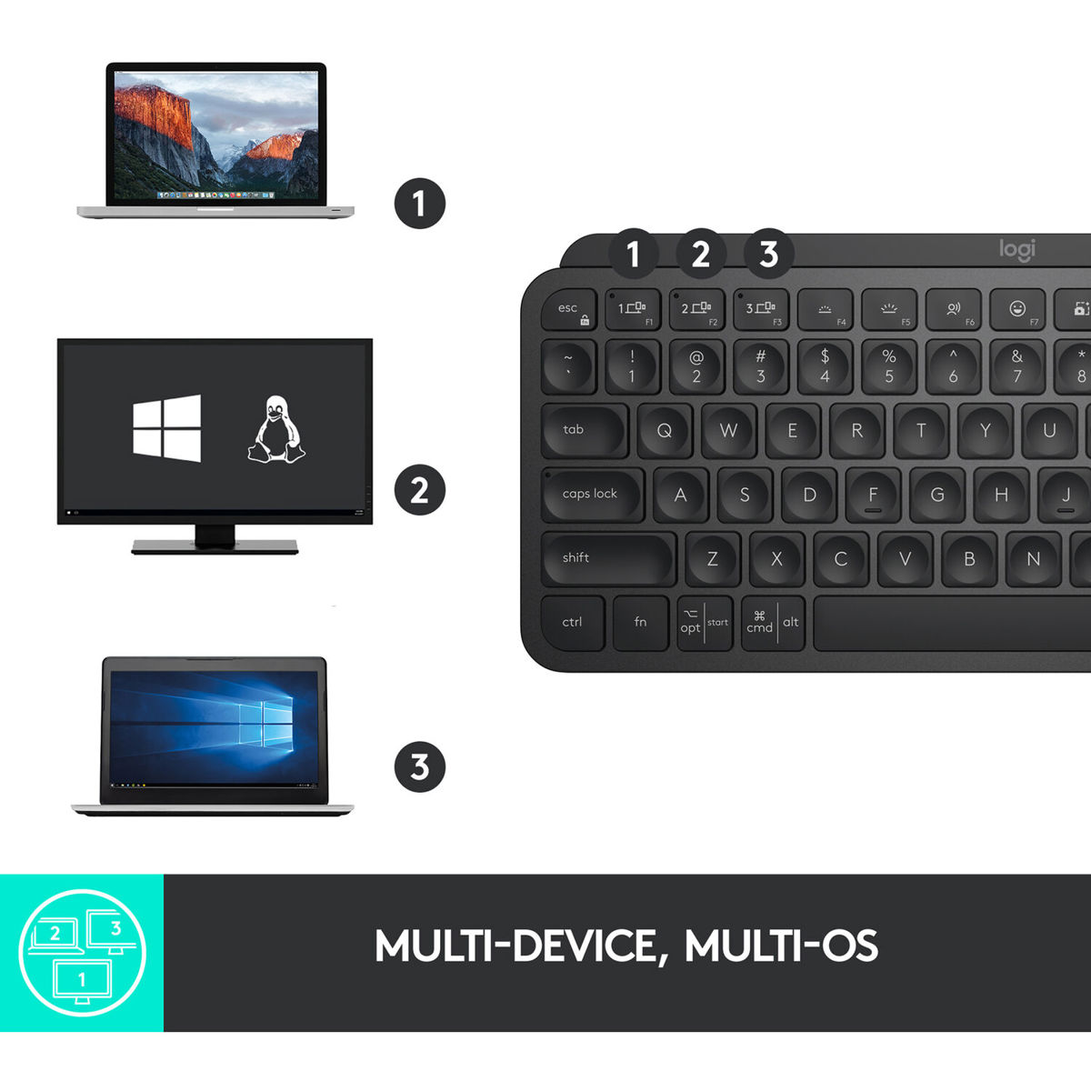 Logitech MX Keys Mini Wireless Keyboard, Black photo 6