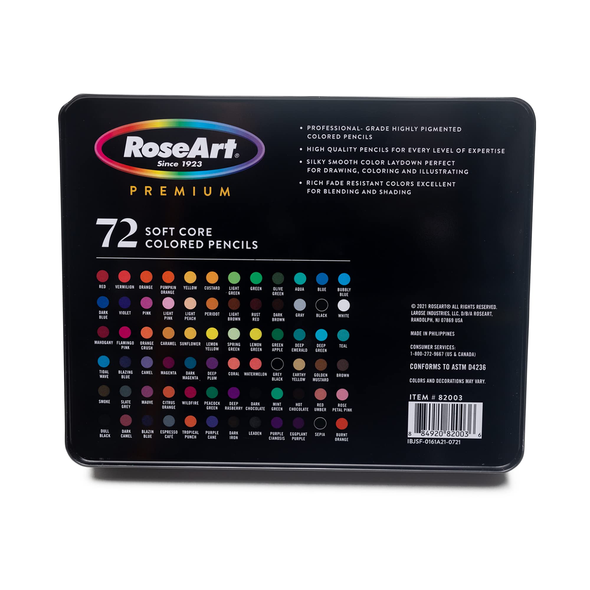 RoseArt Premium 72ctTRDN&nbsp;Colored Pencils - Art Supplies for Drawing, Sketching, Adult Colors, Soft Core Color Pencils 72 Pack, multi