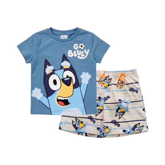 Bluey Pijama Bebo Playera Manga Corta y Short Chiffon Azul Talla 2 2 Piezas