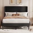 thumbnail image 4 of Sofanext Queen Wingback Platform Bed Frame, Tall Velvet Upholstered Headboard, Wood Slat Support, No Box Spring, Noise-Free, Black, 4 of 10