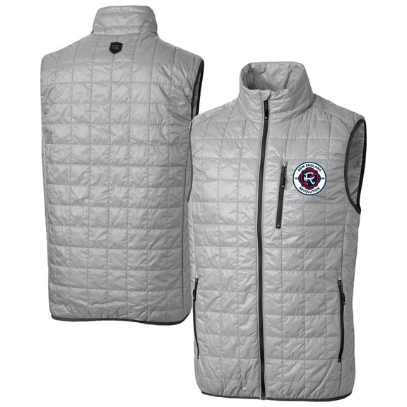 Men's-Cutter & Buck Gray New England Revolution Rainier PrimaLoft Eco Insulated Full-Zip Puffer Vest