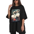 thumbnail image 4 of Plus Size Shirt for Women Oversized Black Tops for Women Short Sleeves Shirt for Women Swans T Shirt Crewneck Shirt for Women M, 4 of 5