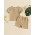 thumbnail image 4 of Musuos Toddler Boys Casual Summer Outfits 3 6 12 18 24M 3 T Patchwork Buttons Short Sleeve T-Shirts with Elastic Waist Shorts 2Pcs Clothes Set, 4 of 9