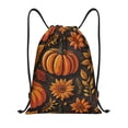 thumbnail image 1 of Xecao Autumn Pumpkin Leaves Pattern Sports Drawstring Backpack - String Swim Gym Bag with Wet Proof Pocket for Women&Men-Medium, 1 of 6