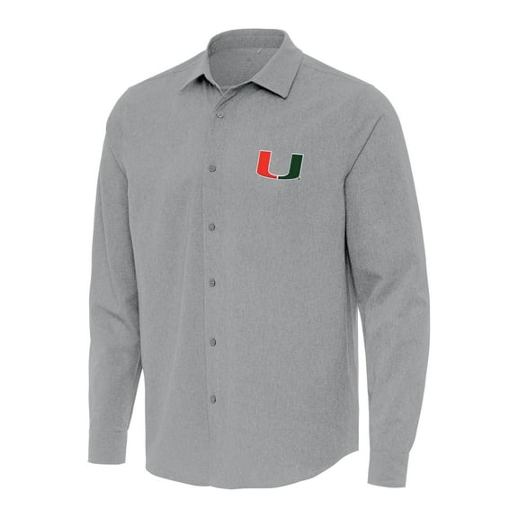 Men's Antigua Gray Miami Hurricanes Exposure Woven Long Sleeve Button-Up Shirt