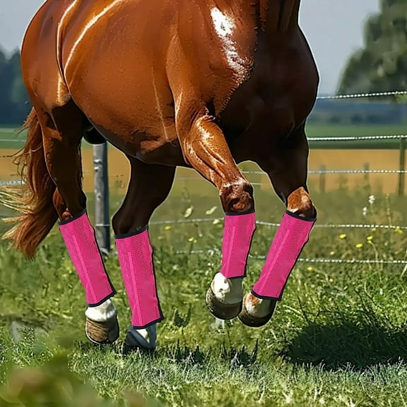 Horse Fly Boots, Breathable Mesh Designed to Reduce Mosquito Bites, Stirrups, Hoof Damage and Leg Fatigue Horse Supplies, Protecting Horses' Healthy Skin, 4PCS (Rose Red)