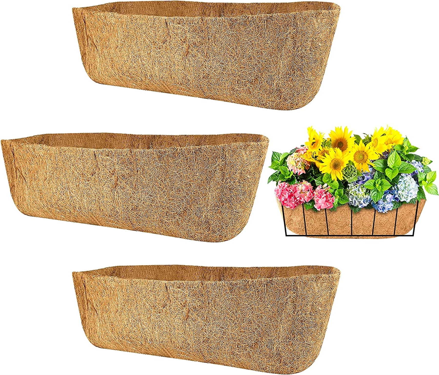 3 Packs 24 Inch Coco Liners for planters, Horse Trough Coconut Planter