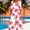 Hot Pink, variant on Women Jumpsuits Baggy Capri Pants 3/4 Sleeve V Neck Baggy Overalls Floral Casual Hawaii One Piece Jumpsuits with Pocket Womens Rompers For Summer Going Out Beach Vocation M