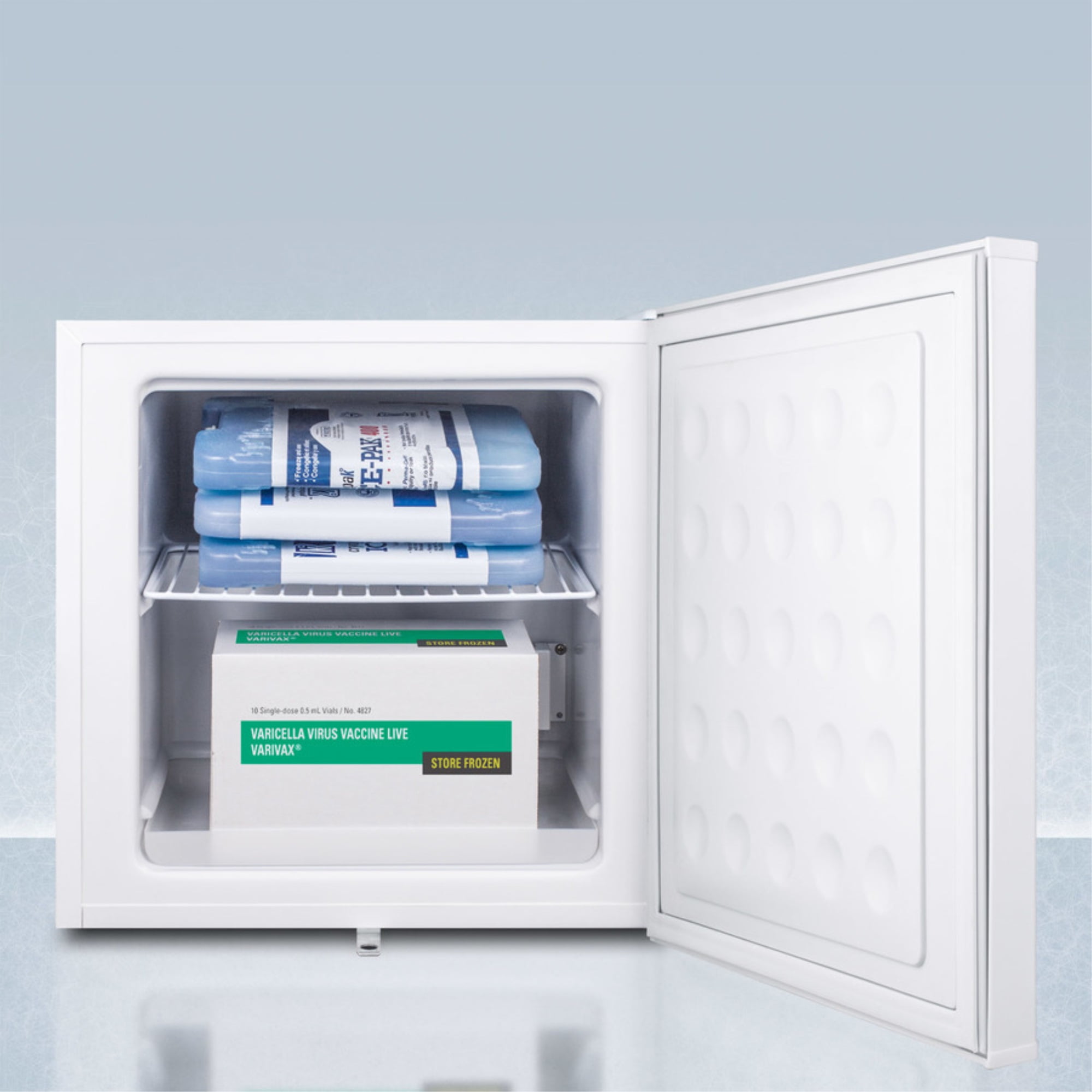 Compact all-freezer capable of -20 C degree operation, with lock, alarm with temperature display, and hospital grade cord