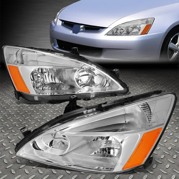 NUVISION for 03-07 Honda Accord Sedan Coupe OE Style Chrome/Amber Headlight Assembly Pair