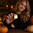 thumbnail image 4 of Halloween Light Up Ghost Figurine with Black Witch Hat, Cute Spooky Mini Glowing Ghost Desktop Ornament for Halloween Party, Bedroom Shelf Decor, Micro Landscape Fall Home Halloween Decoration,A, 4 of 4