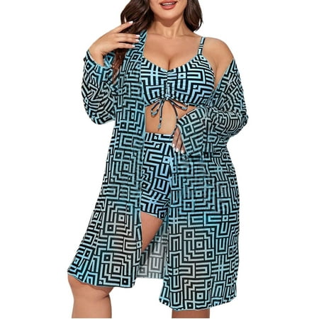 Hwmodou Plus Size Bikini Sets For Women 3-Piece New Floral Print Sleeveless Tank And Boyshorts Bathing Suit Swimsuit Beachsuits