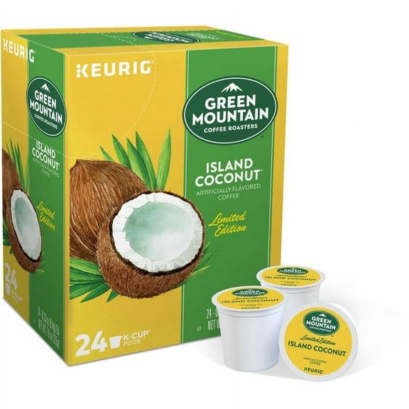 Green Mountain Coffee Roasters; K-Cup Island Coconut Coffee - Compatible with Keurig Brewer - 24 / Box | Bundle of 5 Boxes