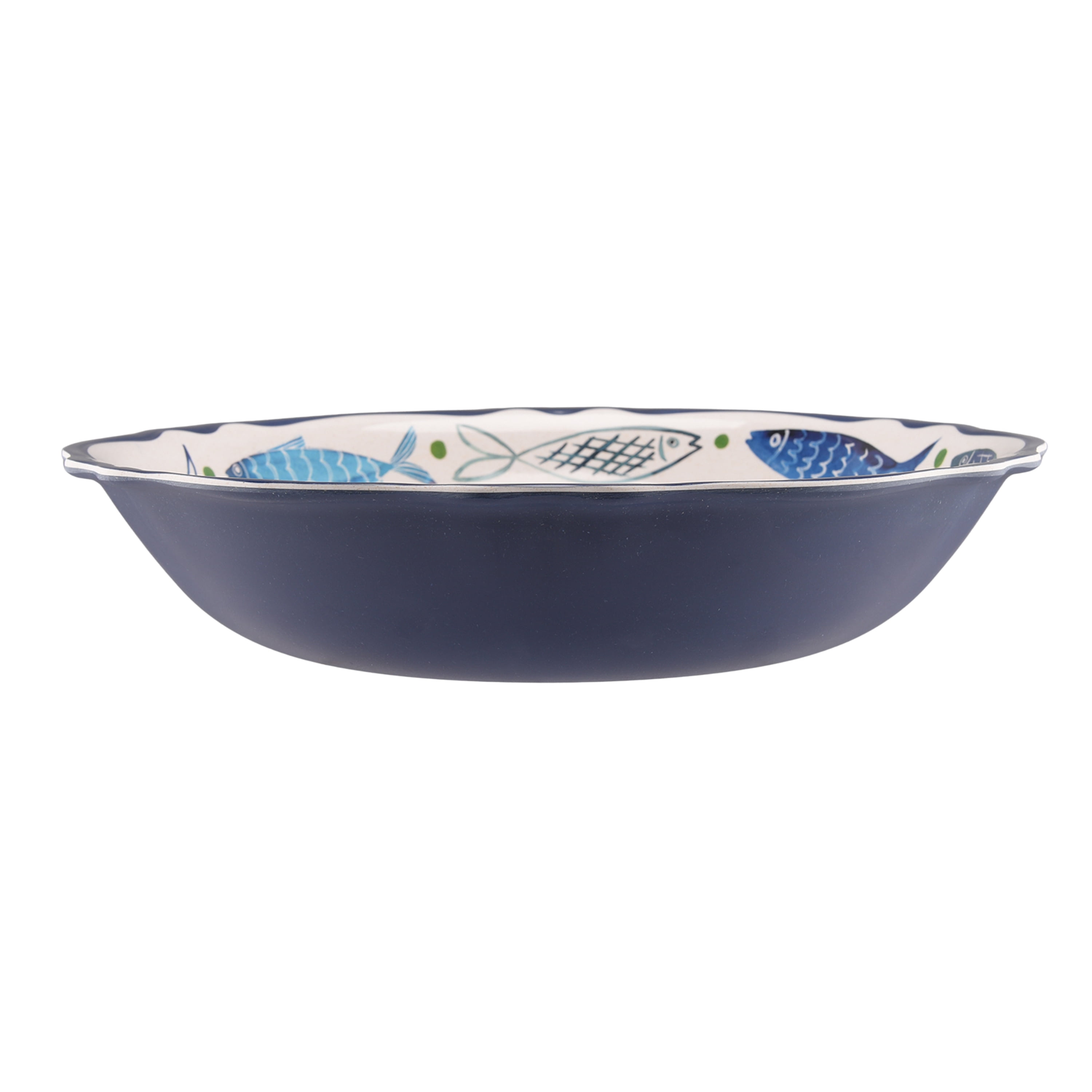 Beautiful by Drew Barrymore Round Serve Bowl, Bamboo Melamine Sardine Pattern, 14 in x 2.7 in