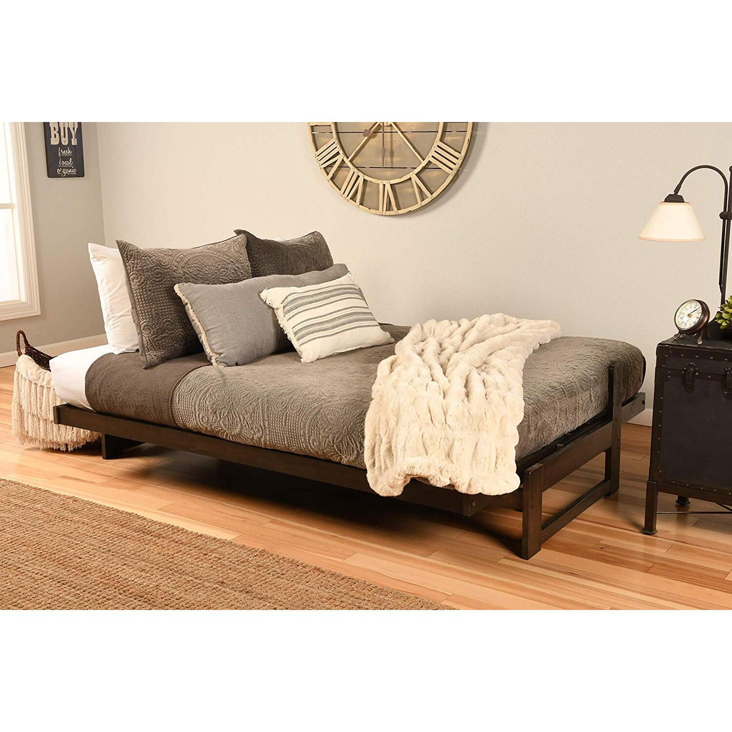 Maykoosh Vintage Vogue Futon Frame with Suede Black Mattress - 76"L x 31"D x 37"H, Versatile Full-Size Futon Sofa, Space-Saving Design