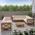 thumbnail image 3 of GDF Studio Keith Outdoor Acacia Wood 8 Seater Sectional Sofa Chat Set with Cushions, Teak and Beige, 3 of 13