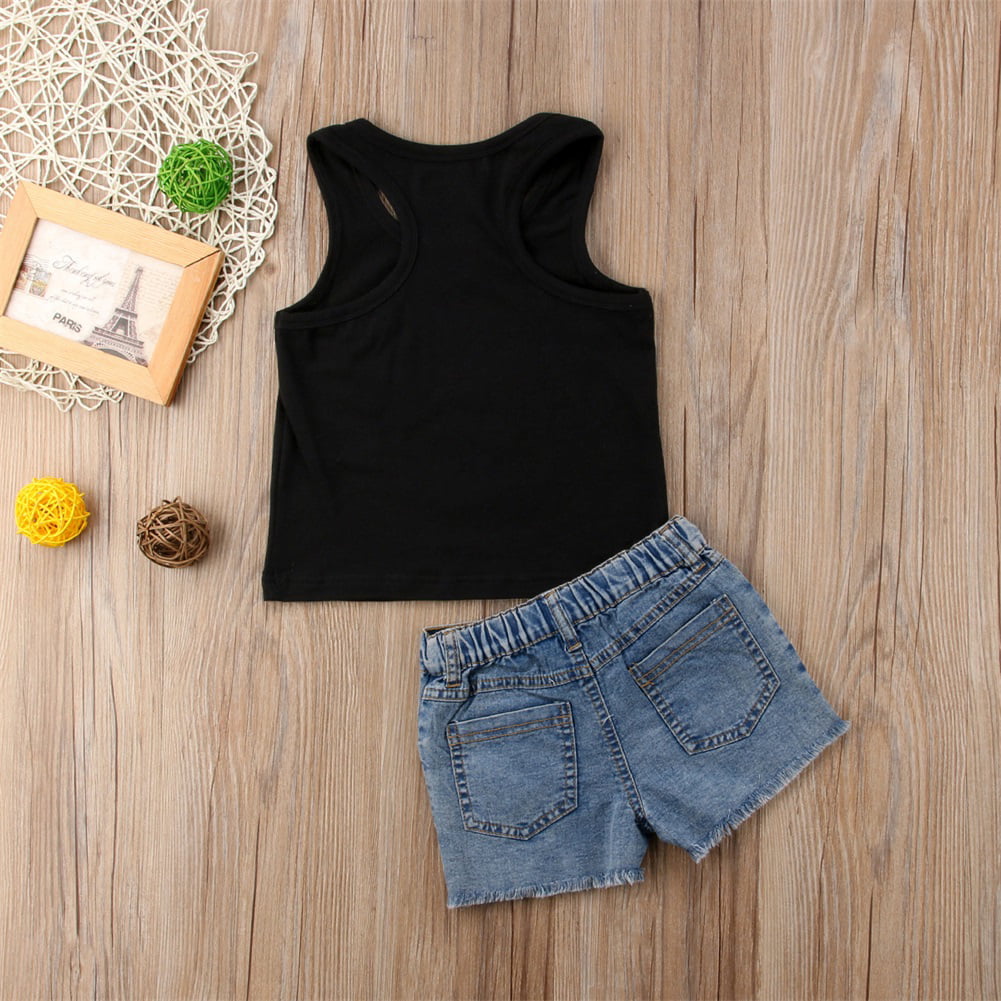 Toddler Girl Summer Clothing Sets Sunflower Sleeveless Tank Top Denim Shorts  2Pc Clothes Outfit | Sunflower Toddler Baby Girl Clothes Set Sleeveless  Letter Vest Tank Top Denim Short Pants Summer Outfits Set