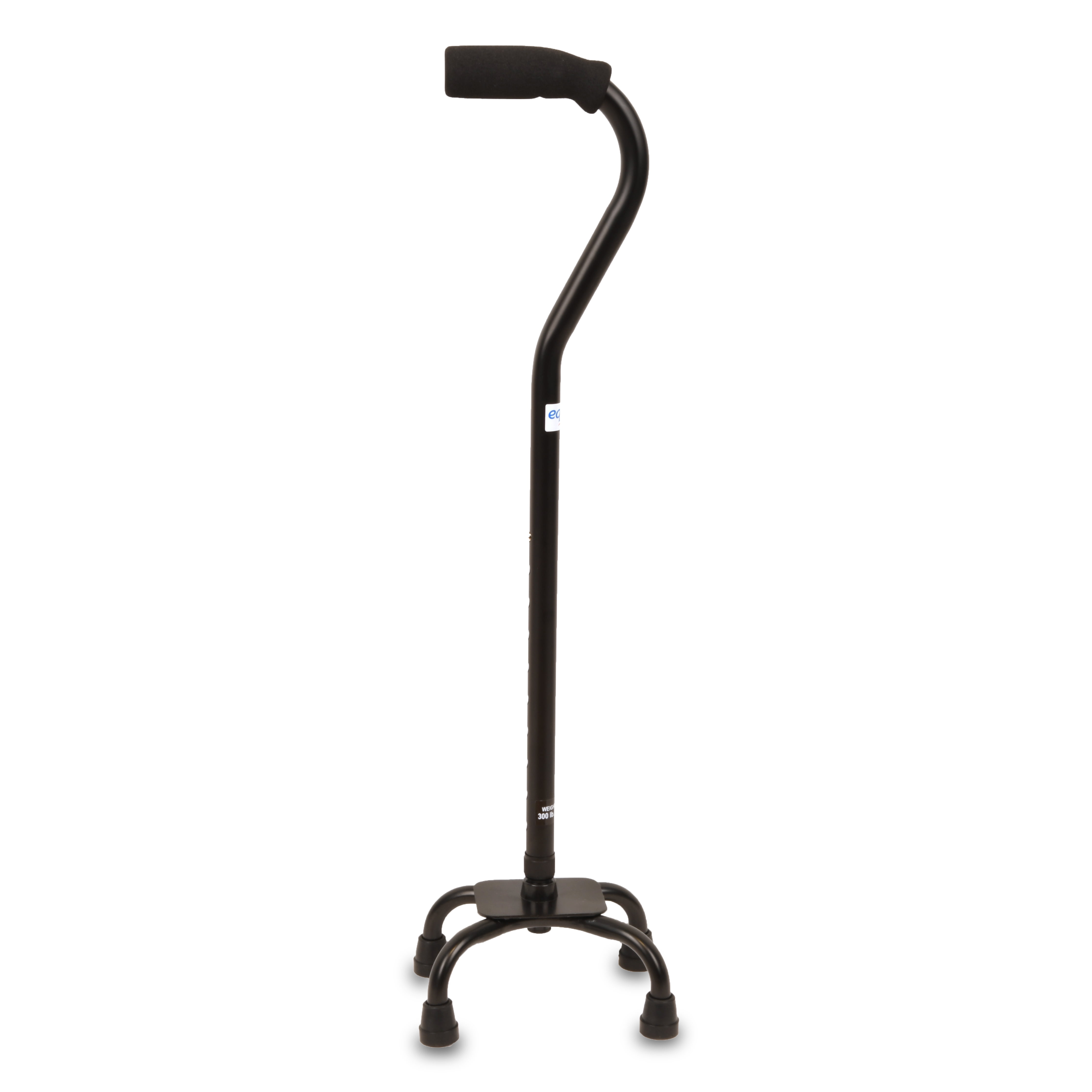 Equate Quad Cane with Small Base, Adjustable Height Quad Cane and Walking Stick with Small Base, Holds Up to 300 Pounds, Black, Universal