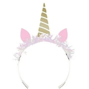 Club Pack of 48 Pink and Golden Unicorn Sparkle Tiara Headbands 6"