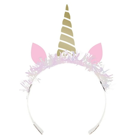 Party Central Club Pack of 48 Pink and Golden Unicorn Sparkle Tiara Headbands 6"