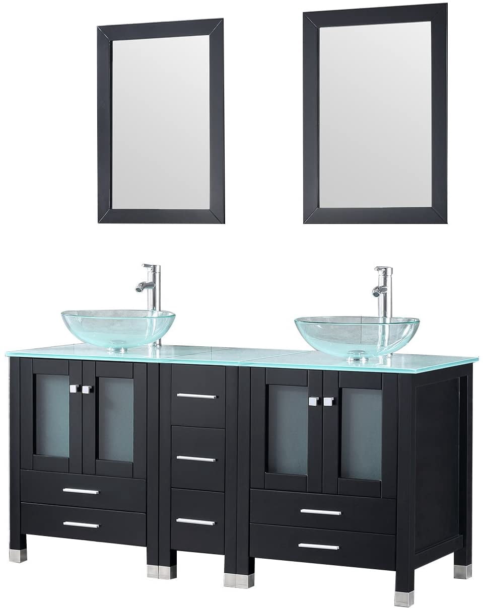 Wonline 60Inch Black Bathroom Vanity Sink Combo Solid MDF Cabinet with ...