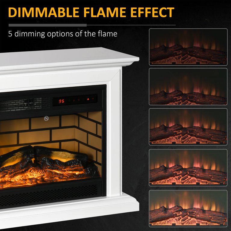 Homcom 31 Electric Fireplace with Dimmable Flame Effect and Mantel,  Freestanding Heater Corner FireBox with Log Hearth and Remote Control,  1400W, White - Walmart.com