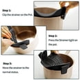 thumbnail image 2 of Colador de silicona con clip para todas las ollas y sartenes, colador de pasta, colador de alimentos con clip para carne, verduras y frutas, colador de cocina de silicona negro, 2 of 5