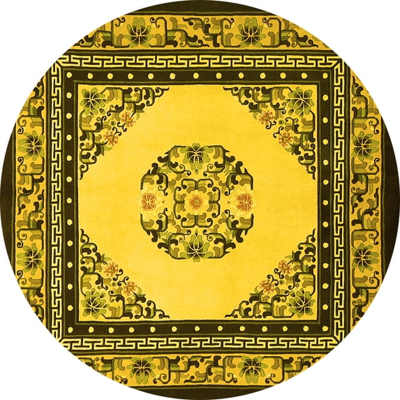 Ahgly Company Machine Washable Indoor Round Persian Yellow Traditional Area Rugs, 5' Round