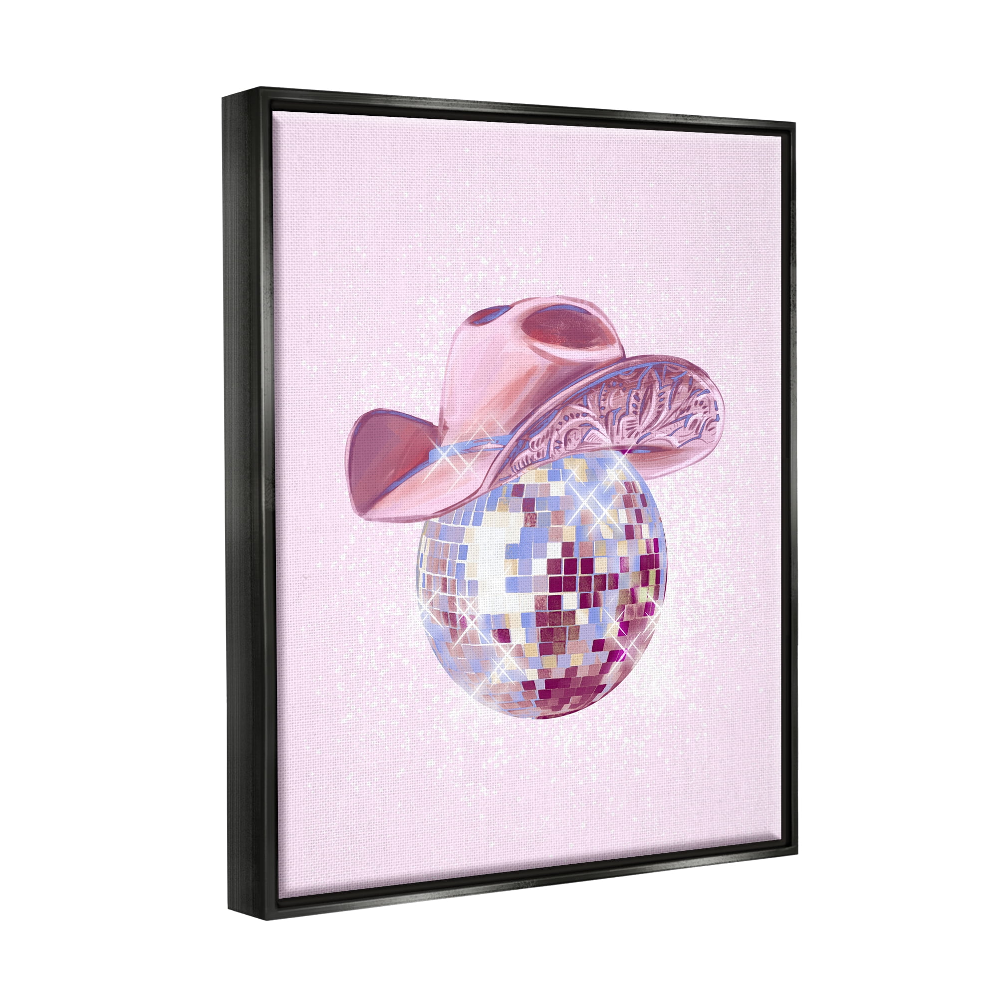 Stupell Industries Glam Pink Disco Cowgirl Beauty & Fashion Painting Black Floater Framed Canvas Art Print Wall Art, 17 x 21