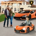 thumbnail image 4 of Funcid Kids Electric Ride On 12V Licensed Lamborghini Aventador Battery Powered Sports Car Toy with 3 Speeds Parent Remote Control, Sound System, LED Headlights & Hydraulic Doors, Orange, 4 of 8