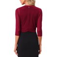 thumbnail image 4 of INSPIRE CHIC Women's Sheer Mesh Bolero Shrugs 3/4 Sleeve Lightweight Cropped Cardigan Wine Red M, 4 of 7