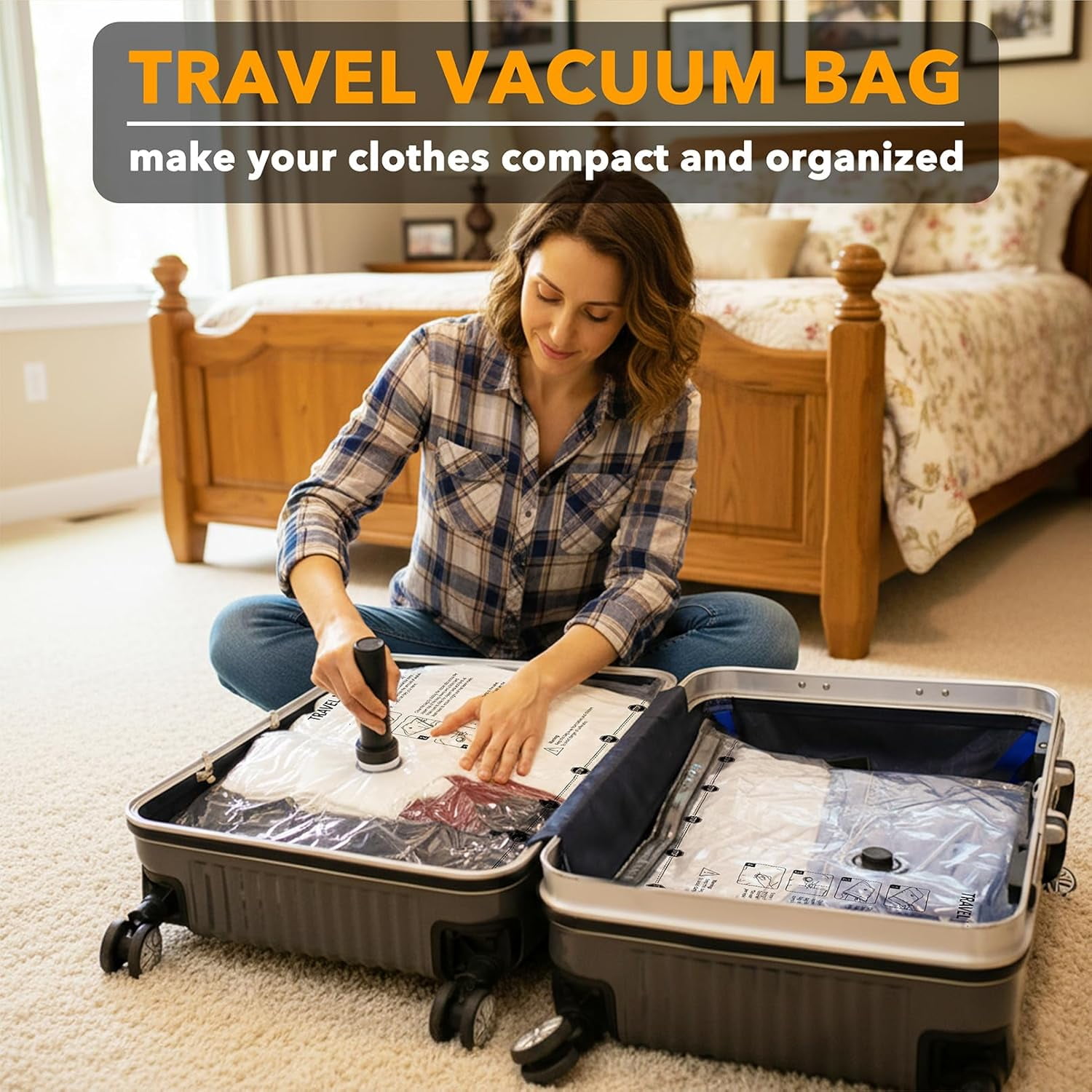 SpaceAid 18 Pack Travel Vacuum Bags for Luggage with Electric Pump, 6 Small, 6 Medium, 6 Large