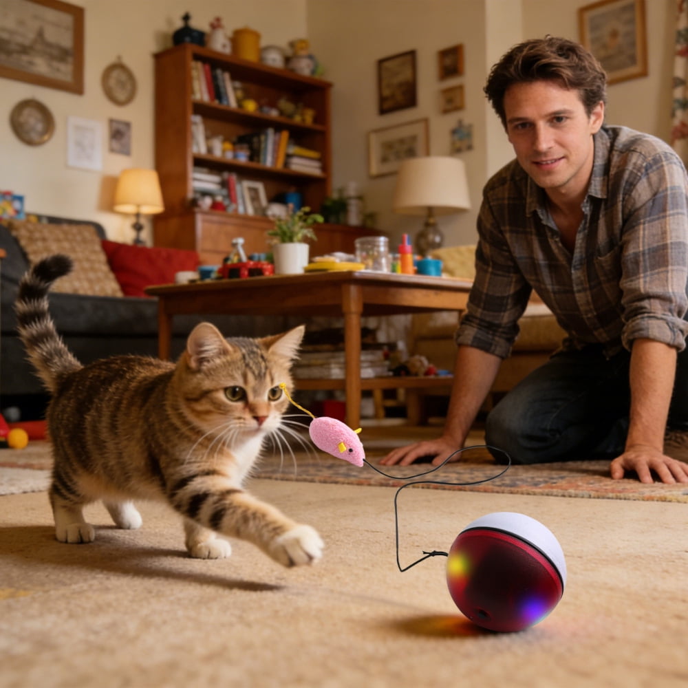 Ksruee Interactive Cat Ball Rechargeable Smart Automatic Moving Bored Cat Rolling Ball Toy for Kitten Puppy Dog Pet Play Exercise Enrichment Stimulation Indoor Outdoor