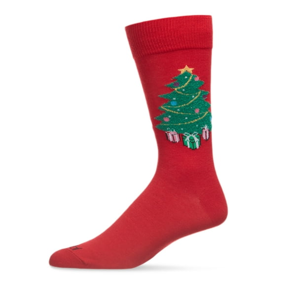 MeMoi Men's Festive Christmas Tree Holiday Novelty Crew Socks - Mens - Male, 10-13, Tango Red