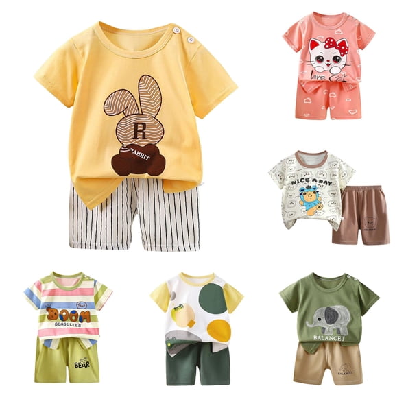 Newborn Boy Clothes Summer Outfits Short Sleeve Cartoon Prints Tops and Shorts 2Pcs Outfits Clothes Set Size 3-6 Months ,Gray