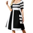 thumbnail image 2 of DISEÑO GRÁFICO EN BLOQUES EN BLANCO Y NEGRO Vestido de manga corta vestidos estilo coreano vestido de verano Vestido, 2 of 7