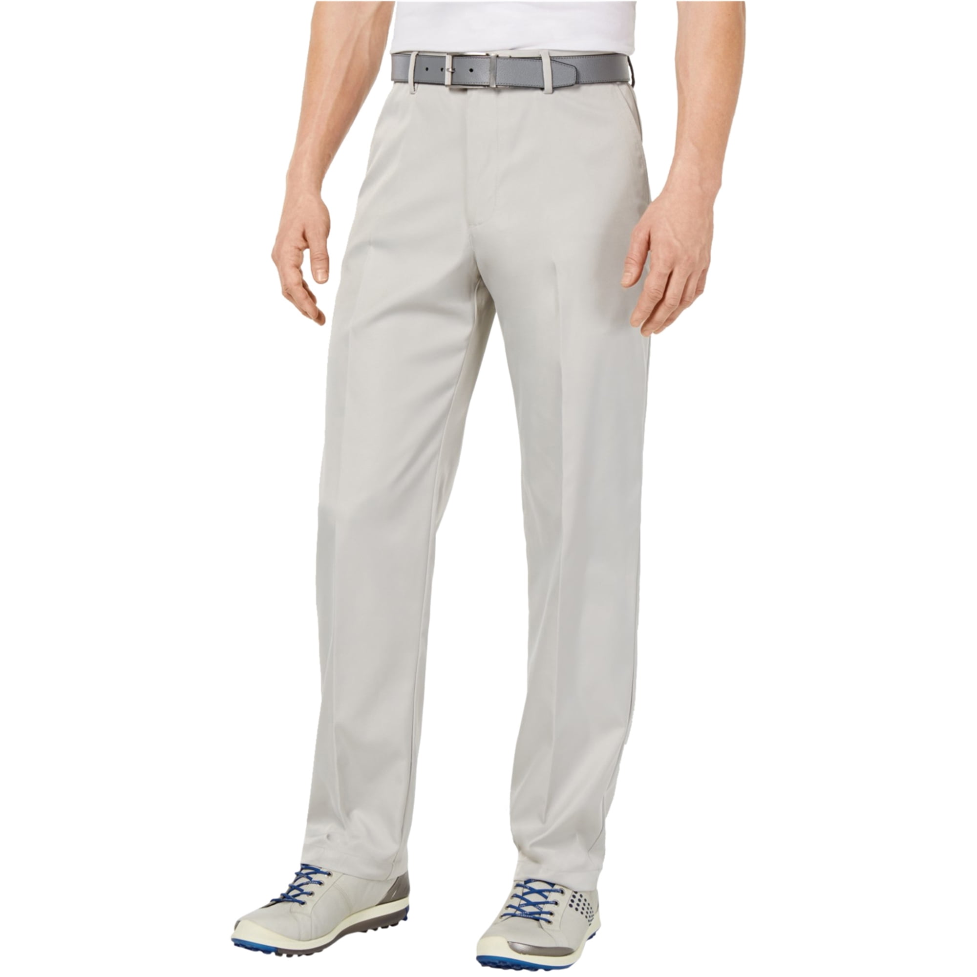 Greg Norman Mens Solid Flat Front Casual Trouser Pants, Grey, 36W x 32L