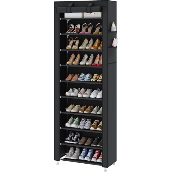 10-Tier Shoe Rack Organizer for Entryway with Dustproof Cover,Black