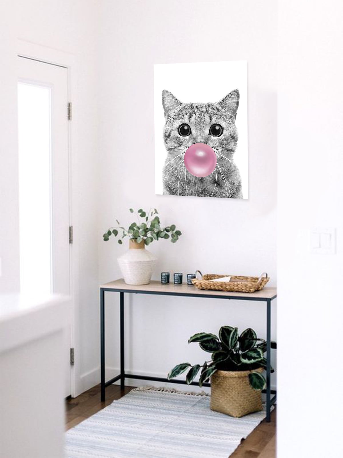 Funny Black Cat Reading Newspaper Bathroom Wall Art - Pink Maximalist Print 12x16 Inches