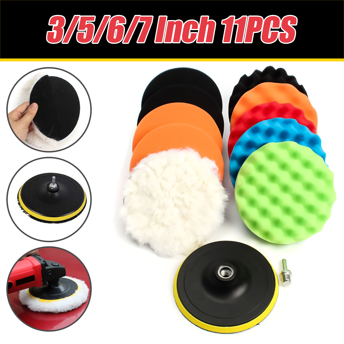 Polishing Waxing Polishing Pad 3 Inch for Car Polisher with Adapter 12Pcs Compound Buffing Sponge Pads Kit 