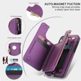 thumbnail image 4 of Wallet Case for Apple iPhone 13 Pro, with Crossbody Shoulder Strap & Hand Wrist Cards Holder Zipper Pocket Stand Feature Full Protective Shockpoof Phone Case for iPhone 13 Pro, Darkpurple, 4 of 7